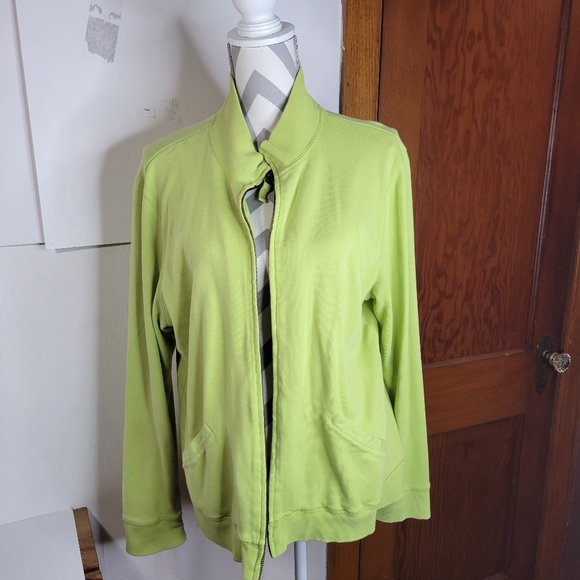 Womans Liz Claiborne Liz Wear Zip Front Jacket Knit Bright Green Size XL - Picture 3 of 10